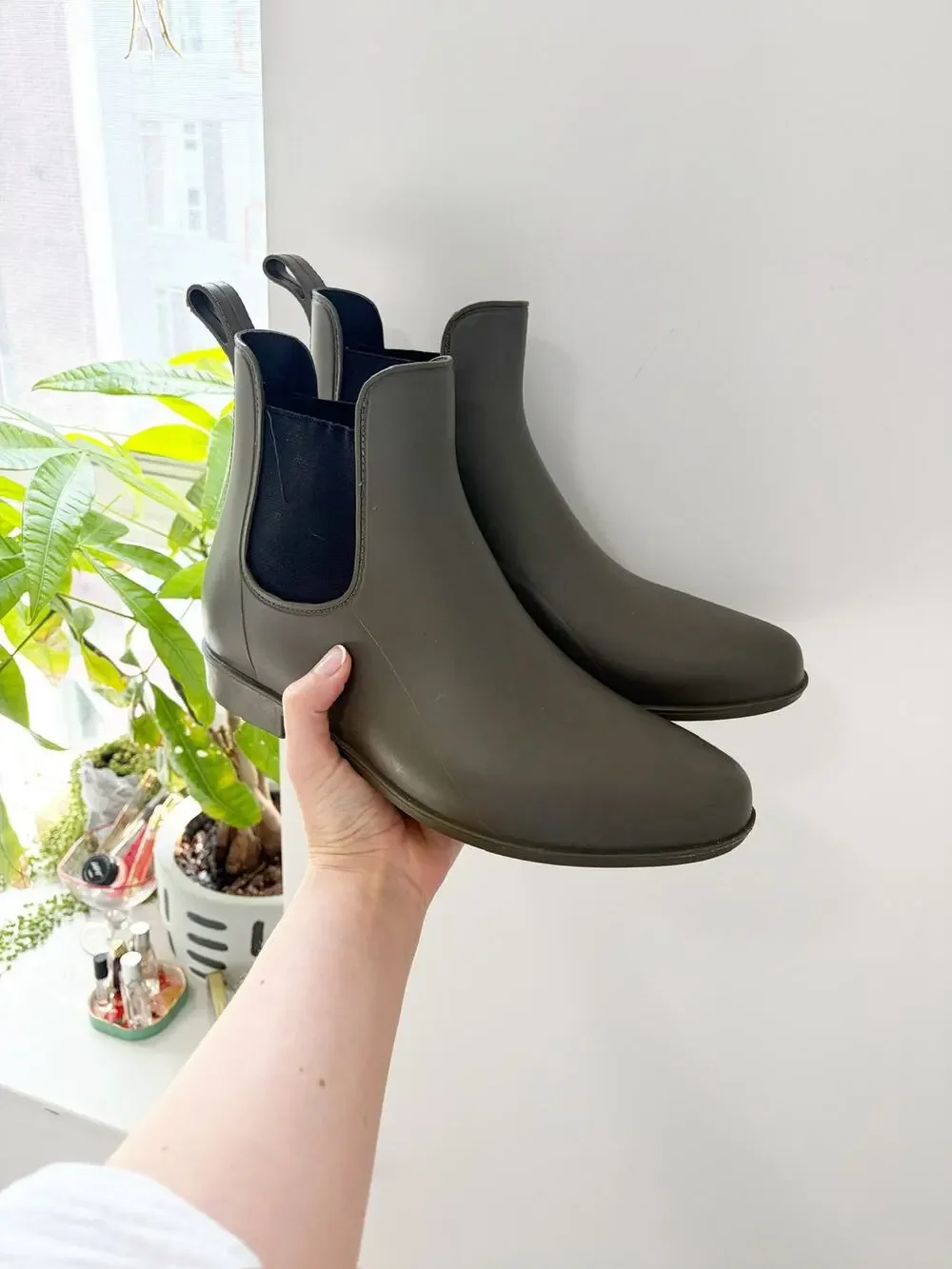 A New Day Green & Black Chelsea Rain Booties Size 11